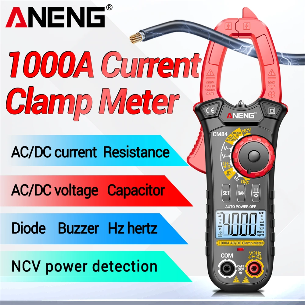 

Мультиметр-зажим ANENG CM84, 4000 отсчетов, Постоянный/переменный ток, Бесконтактный, высокая точность, Бесконтактный индикатор напряжения, тестовые инструменты Гц Ом