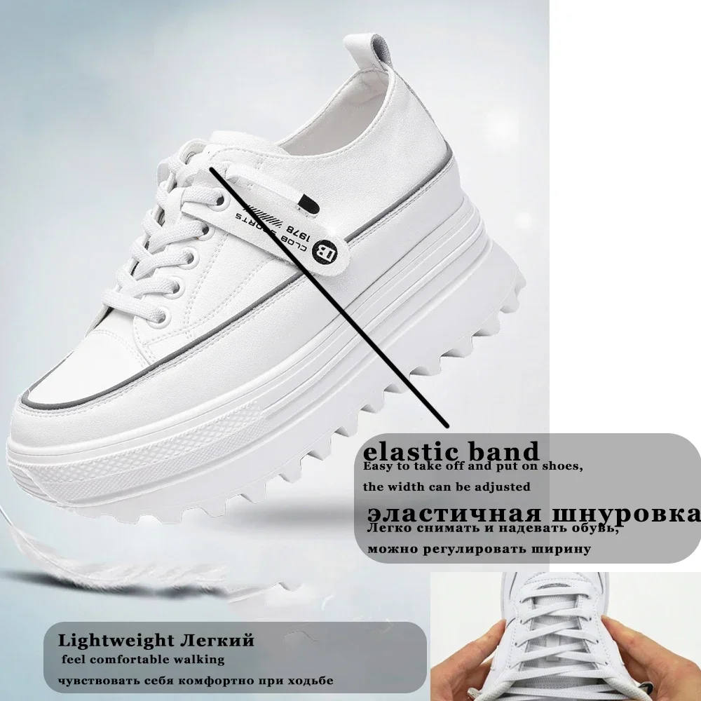 Fujin 5.5cm Genuine Leather Platform Wedge Shoes Chunky Sneaker White Casual Shoes Comfortable Breathable Autumn Autumn Shoes