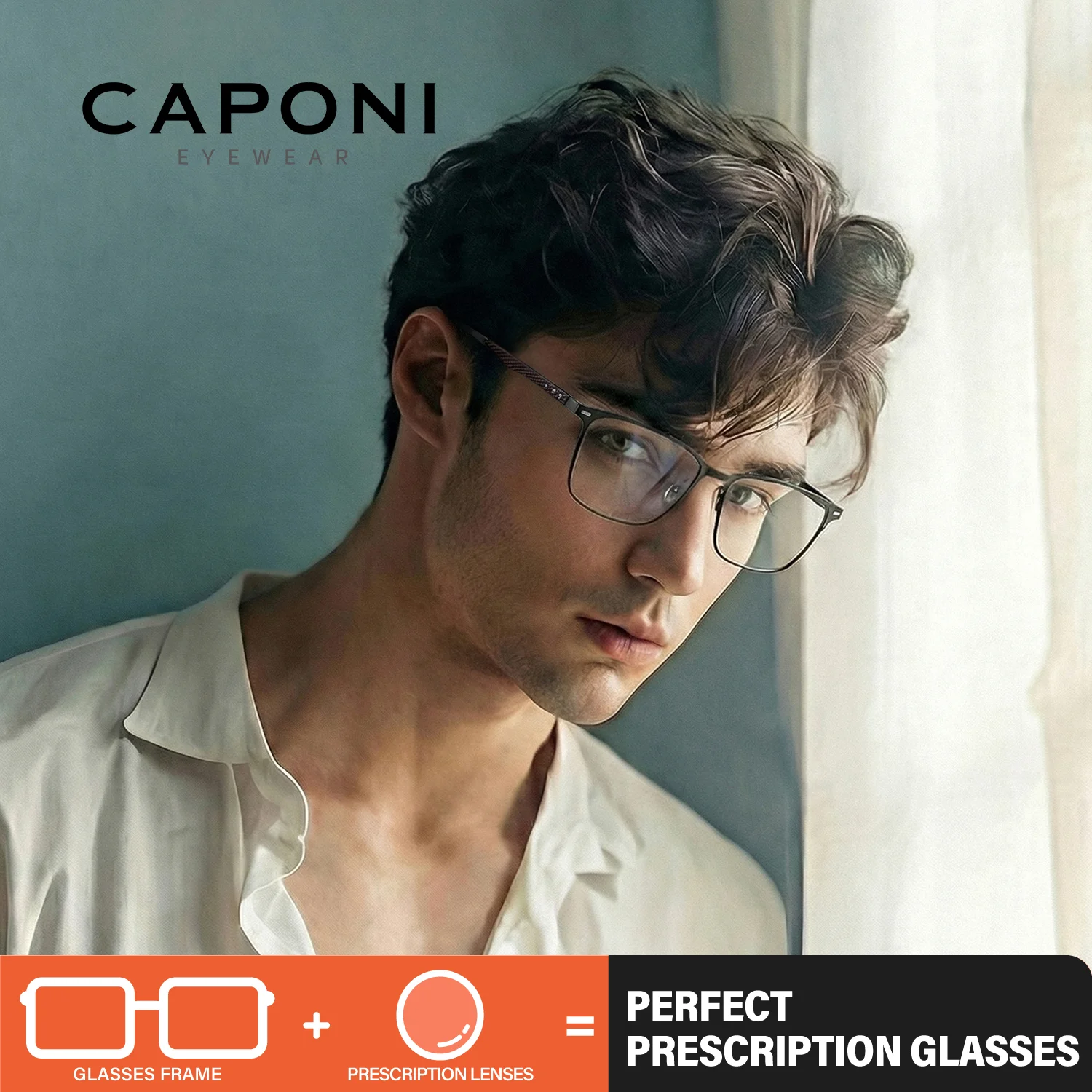 CAPONI Prescription Men Glasses Carbon Fiber Business Myopia Computer Glasses Anti Blue Ray Progressive Reading Eyewear PJ34621