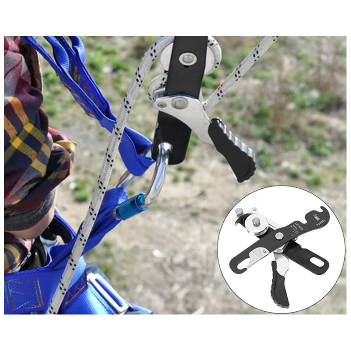 

【Ограниченный на складе!】{Самоблокирующийся ручной спусковой механизм для скалолазания на открытом воздухе, медленный рабочий столб, спасательный самоблокирующийся механизм, защитный тросовый спусковой механизм