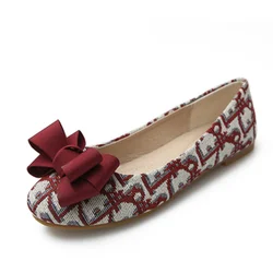 Lady Luxury Designer Cloth Flats Shoes Round Toe Slip-Ons For Wide Foot 44-32 2023 New Arrivals Black Moccasines Ballet Loafers
