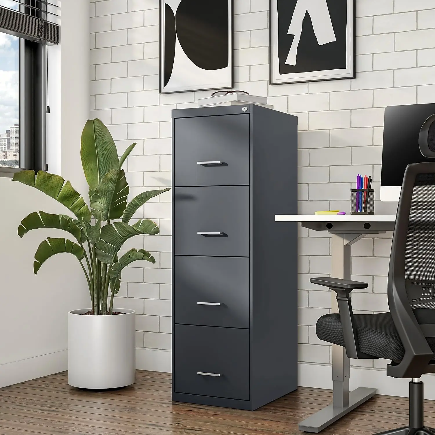 4-Drawer Vertical File Cabinet, Letter Size Lockable Metal Storage, Office Document Organizer, 18.9x14.3x45.8
