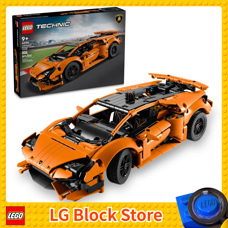 LEGO Technic Lamborghini Huracán Tecnica Orange Advanced Building Toy, Lamborghini Car Toy for Kids Model Car Vehicle Set 42196