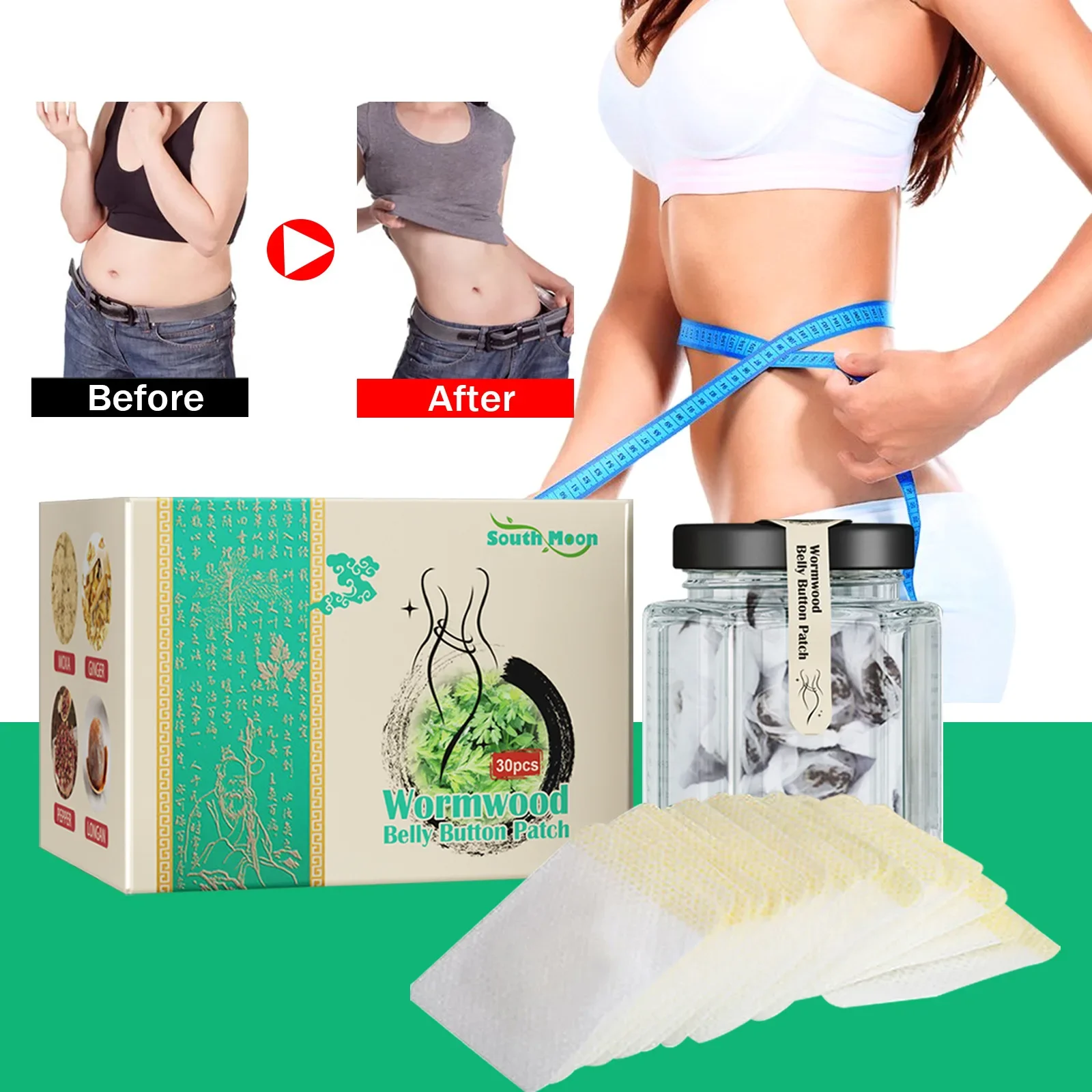 30pcs Reduce Belly Thigh Meat  Body Sculpting Herbal Navel Pill Lazy Small Waist Show Body Wormwood Paste для похудения