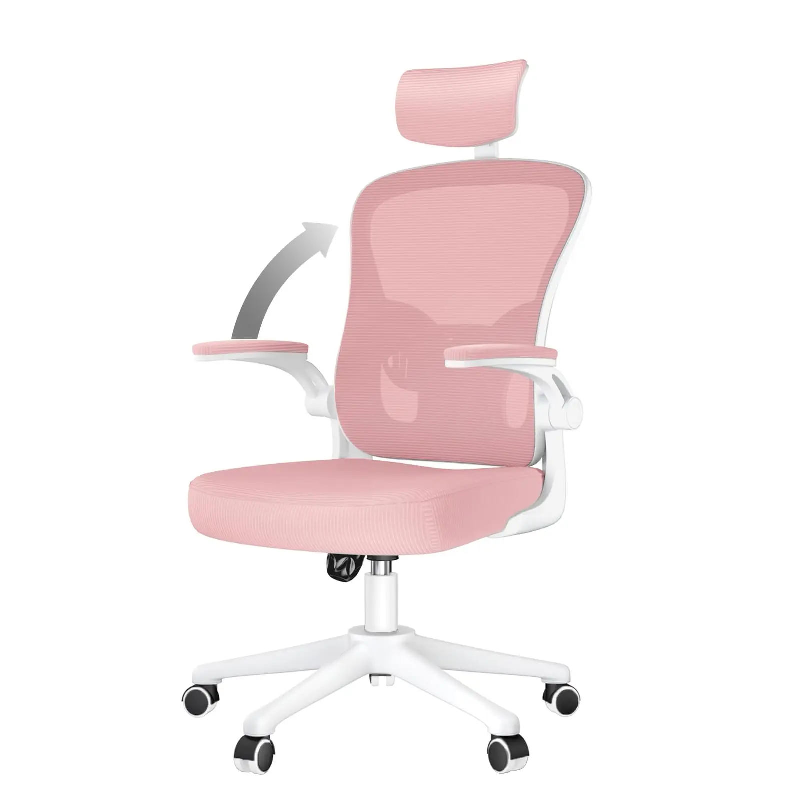 Pink Ergonomic Office Chair, Liftable High Back Gaming Chair with Lumbar Support Swivel Desk Gaming Chair Seat Depth Adjustable