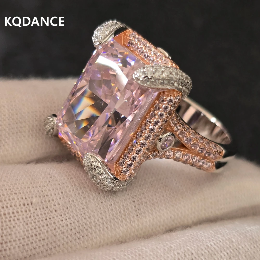 KQDANCE Heavy Craft Solid 925 Sterling Silver With Lab Created Pink High Carbon Diamond Gemstone Rings Fine Jewelry for Women