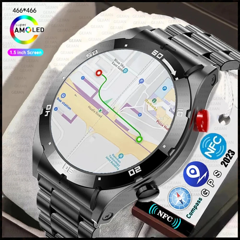 

GEJIAN 2025 Новые Смарт-часы для мужчин AMOLED 1,43-дюймовый NFC Мониторинг сердечного ритма Bluetooth Вызов GPS Траектория Женские умные часы
