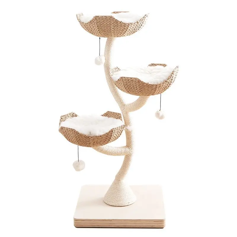 Wood Cat Tree Solid Wood c Bed Hammock Large Size Cats Condo Toy Climbing Cat Tree Basket