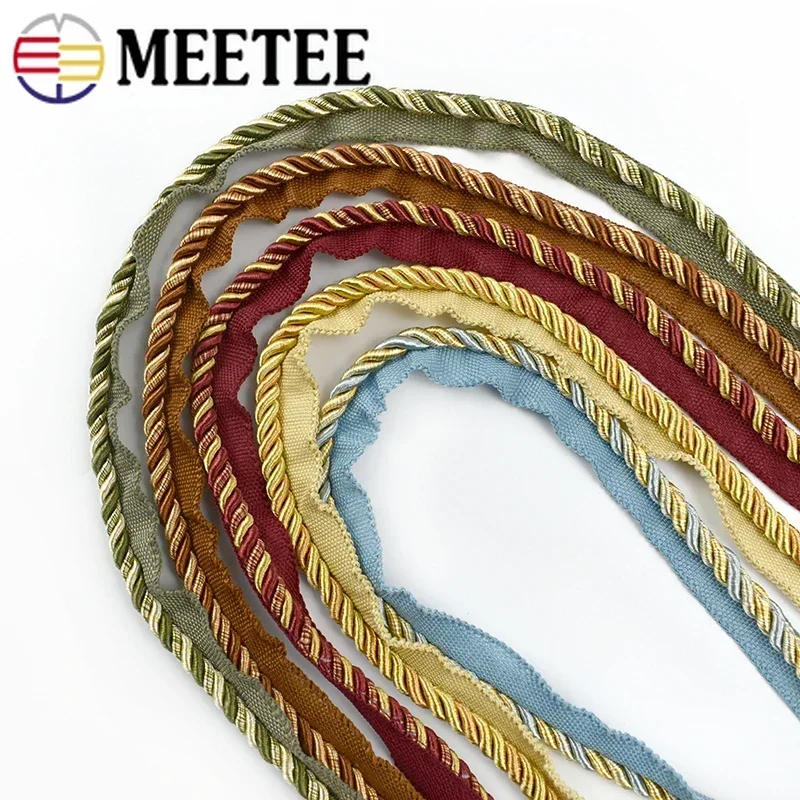 2/6/12M Meetee 6mm Two-color Lace Rope Trim Decorative Strap Webbing Cord for Sofa Curtain Sewing Handmade Material Accessories