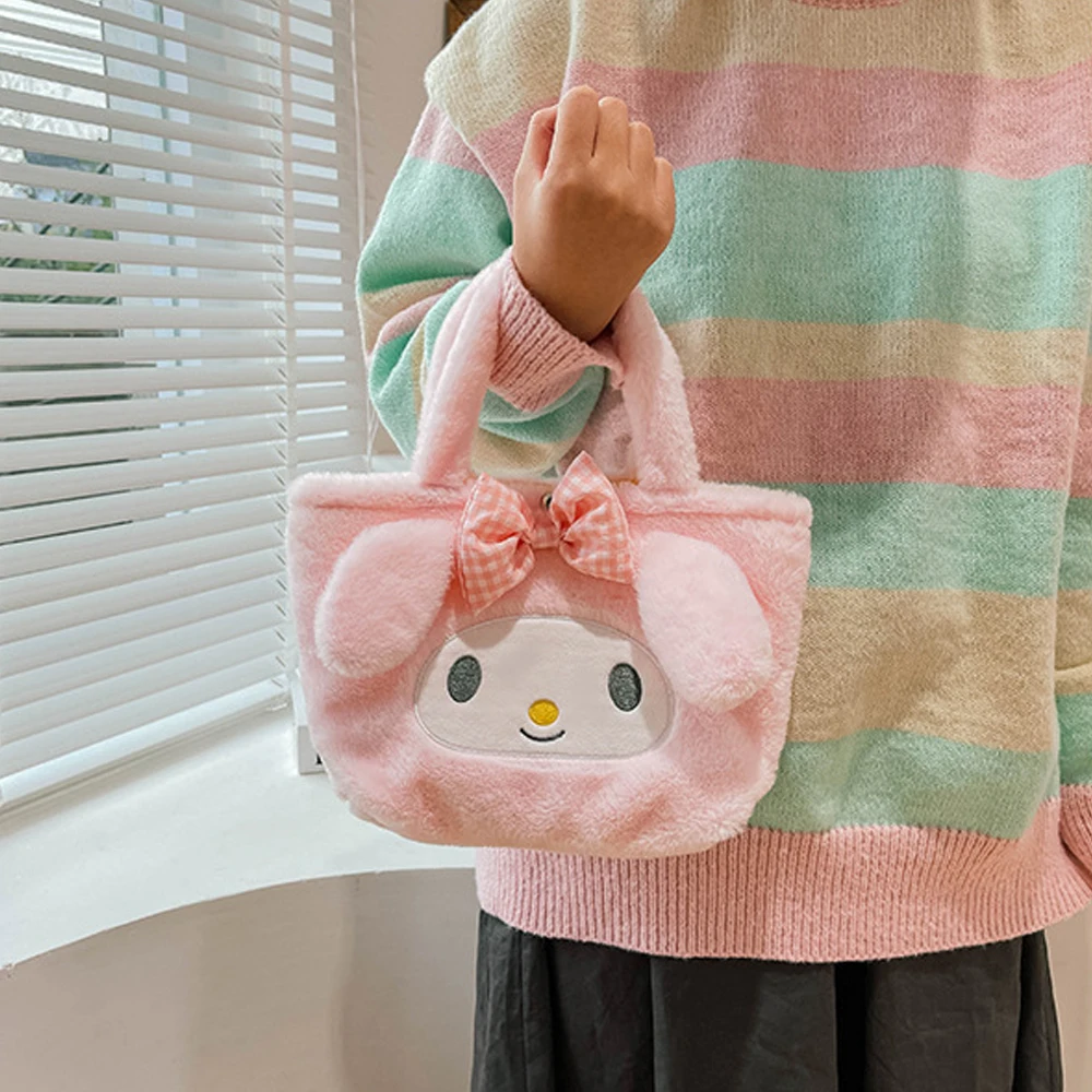 Kawaii Hello Kitty Sanrio Plush Bag Anime Kuromi Plushie Backpack for Girls Mymelody Cinnamoroll Handbags Cartoon Messenger Bags