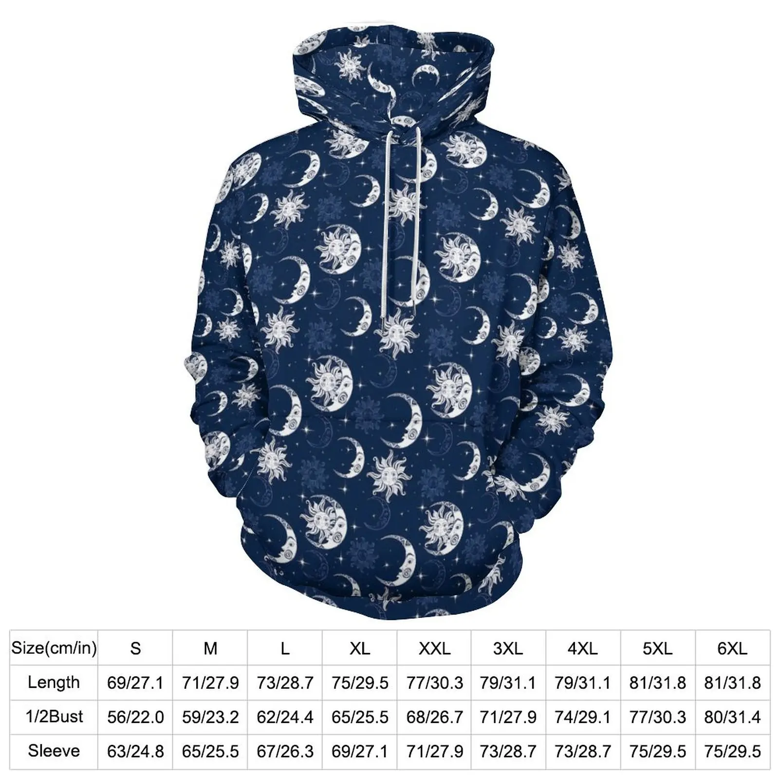 Sun Moon Loose Hoodies Stars Print Retro Hoodie Men Long Sleeve Oversized Korean Fashion Custom Tops