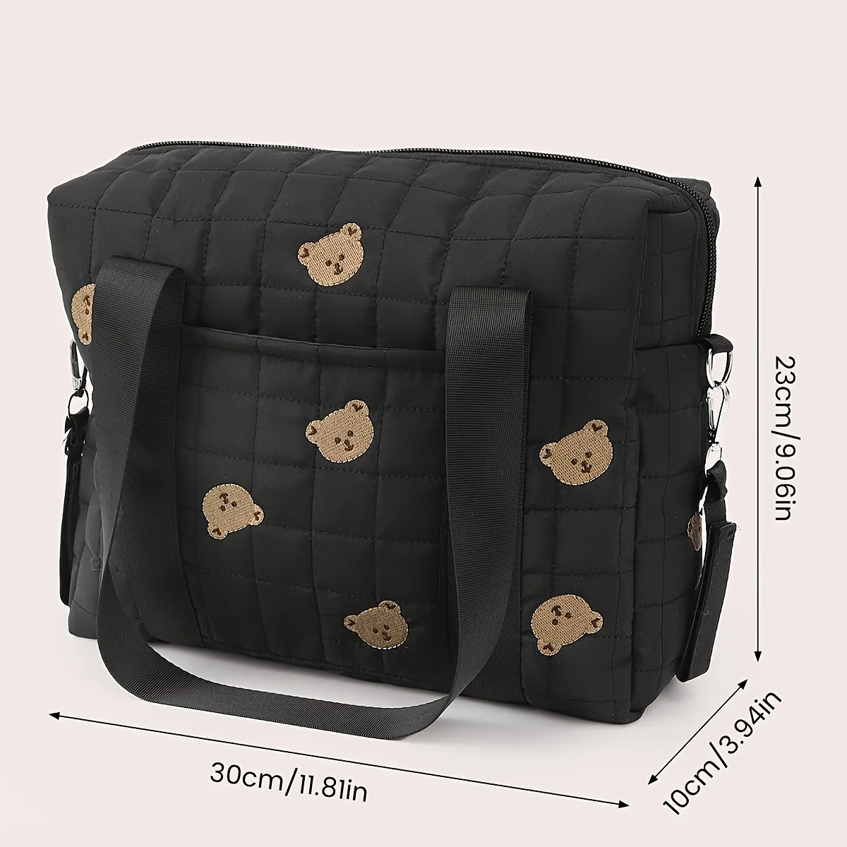 Large Capacity Black Bear Head Stroller Organizer Bag Durable Polyester Storage with Multiple Compartments for Moms on the Go