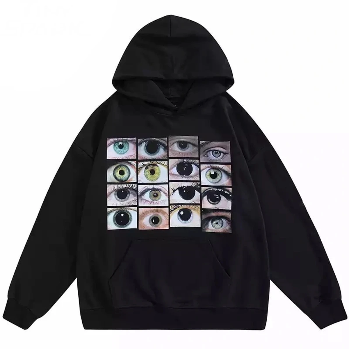 Large Size Pure Cotton Hoodie with Big Fluffy Circles Eye Print Artistic Atmosphere Feel Comfortable Loose Fit Long Sleeve Sw...