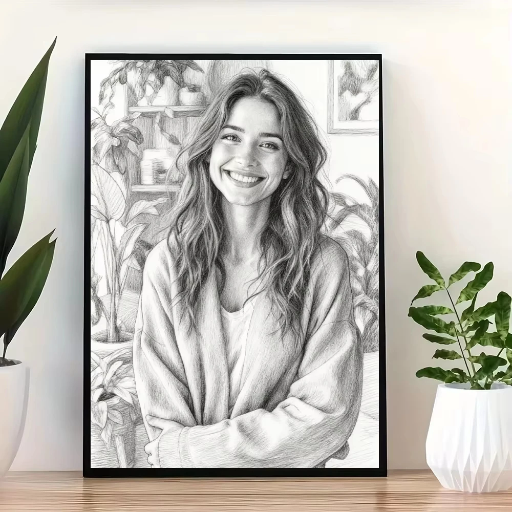 Customize Your Photos Black & White Pencil Sketch Style Canvas Print Wedding Photos Family Pets Wall Art Posters for Home Decor