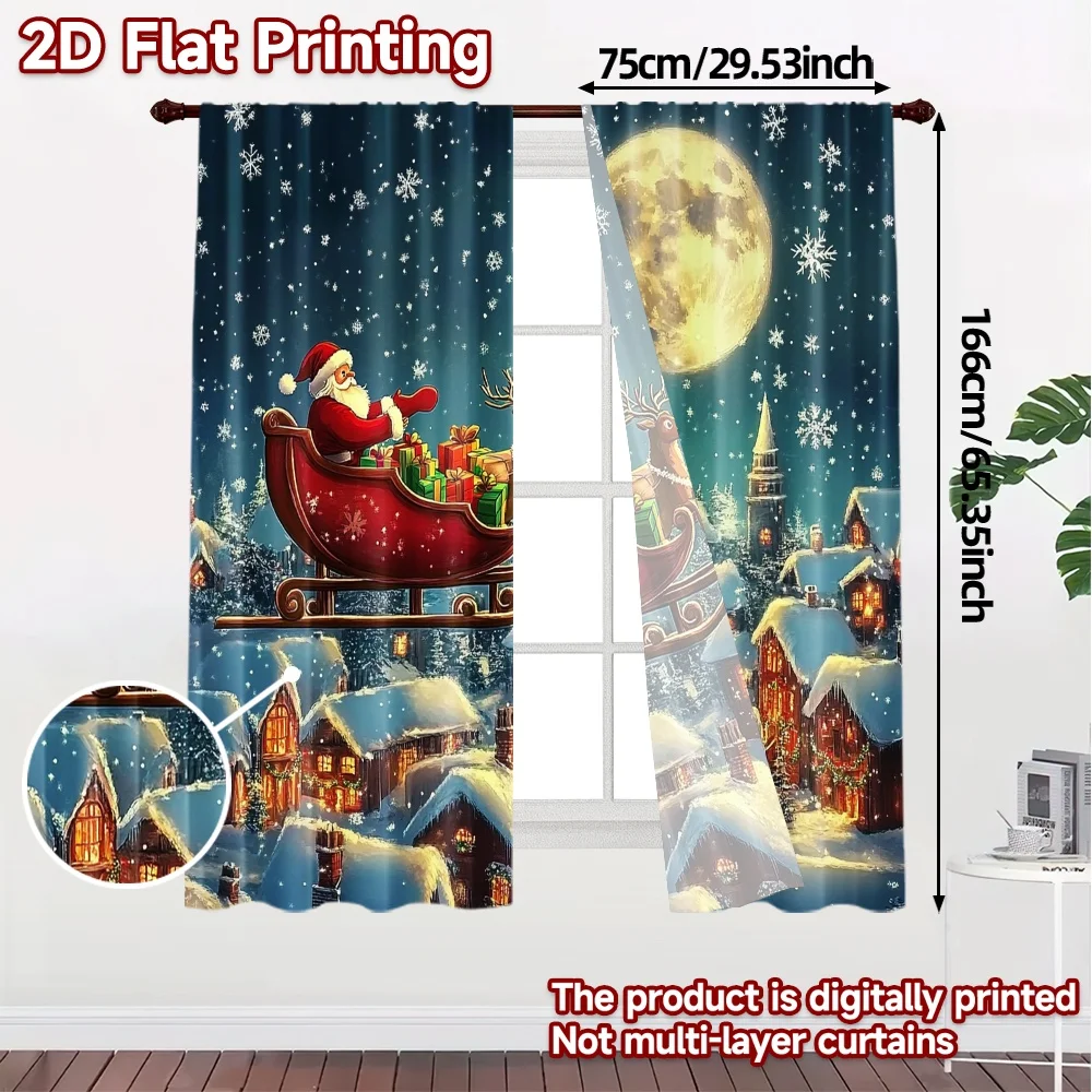 2pcs,Curtains Christmas reindeer gift (2) Chic Chic Curtain Versatile Fabric Curtains Art Deco Festive Perfect for Bedroom,