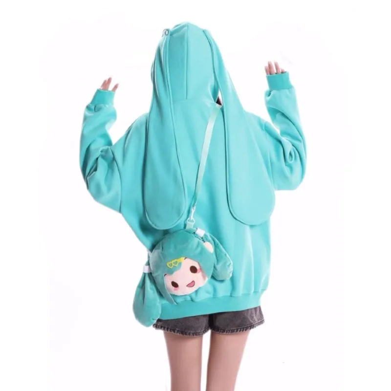 Hatsune Miku cute creative long ear hooded sweatshirt jacket holiday gift cartoon anime movie character casual loose cardigan