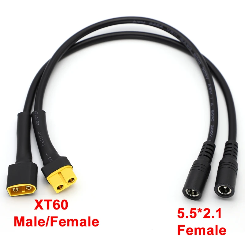 1Pcs 10A Ultra-soft XT60 Plug Male/Female Connector To DC5521 18AWG Power Cable Adaptor For Car Battery Charging Adapter Cables