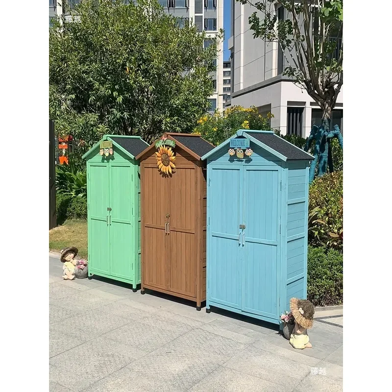 Outdoor Wooden Tool Storage Box Garden Shed Balcony Courtyard Farm Utility Locker for Organizing Sundries and Gardening Tools