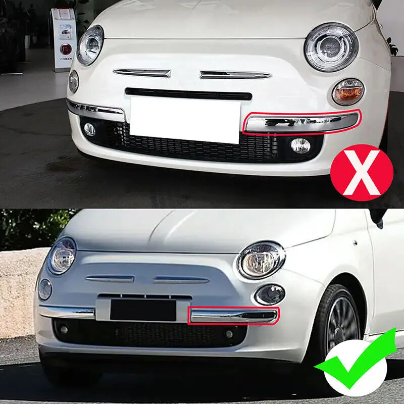 1 Pair Car Front Bumper Upper Lower Trim Moulding Chrome Plating Silver Strip FOR Fiat 500 2007-2015 735455056 735455057