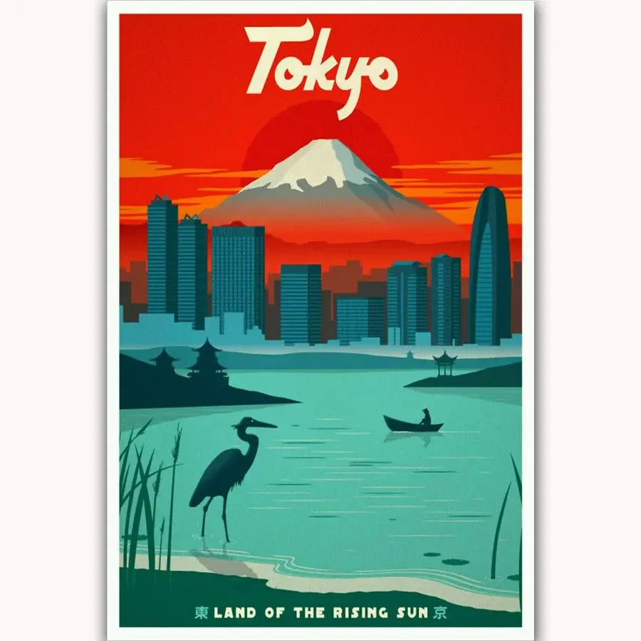 Japan Tokyo Land of the Rising Sun Vintage-Silk Art Poster Wall Sticker Decoration Gift