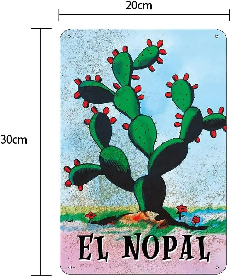 Cactus El Nopal Mexican Metal Tin Sign Vintage Succulent Plants Wall Country Tin Sign for Living Room Bedroom Bathroom