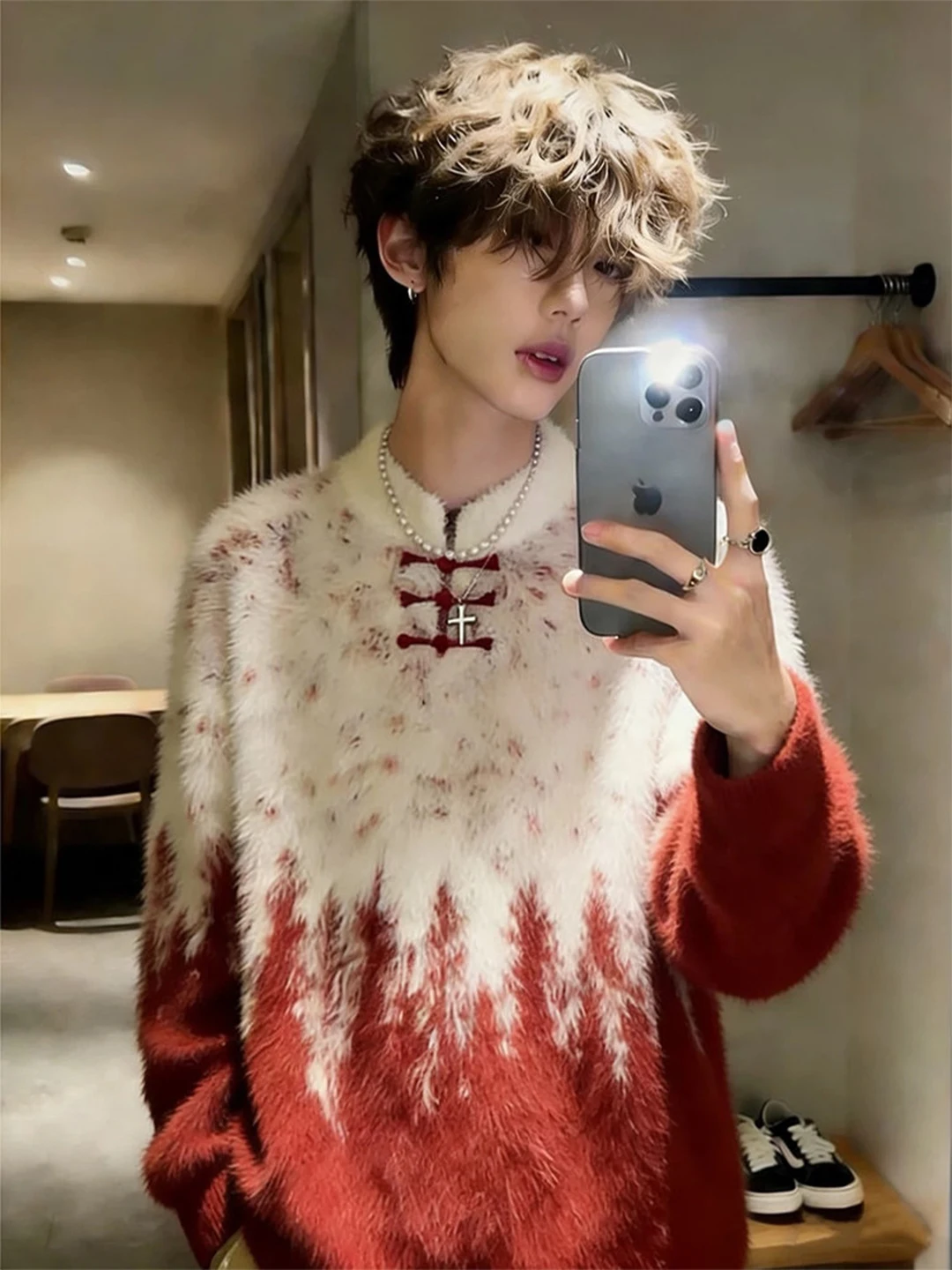 

New Chinese Sle Men's Winter Lazy Sle Sea Knitted Sweater Mink Velvet Inner Wear Base irt Red Fortunet Year