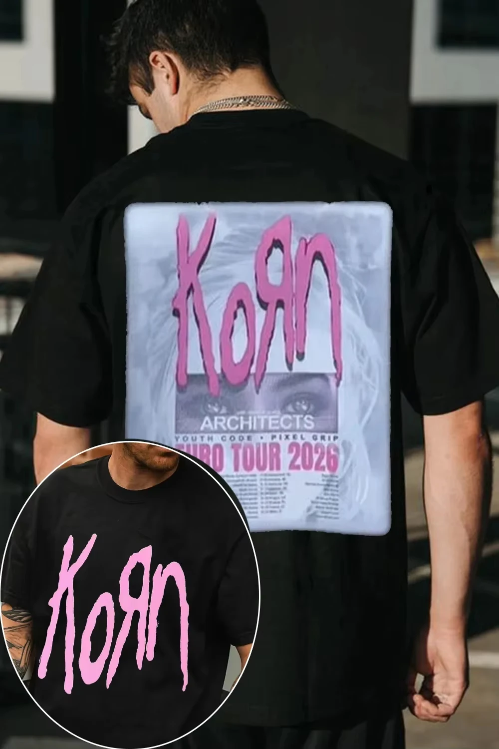 2026 Vintage Korn Euro Tour Pink Logo Poster T-shirt Summer Nu Metal Fan Front Back Print Oversized Cotton Graphic Tee Shirt