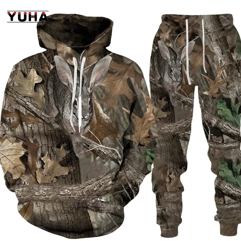 Hoodies Set Casual Camouflage Hunting Animal Wild Boar 3D Hoodies Sweatshirt Boys Tracksuit 2 Pieces Set Sportwear Boys Clothing