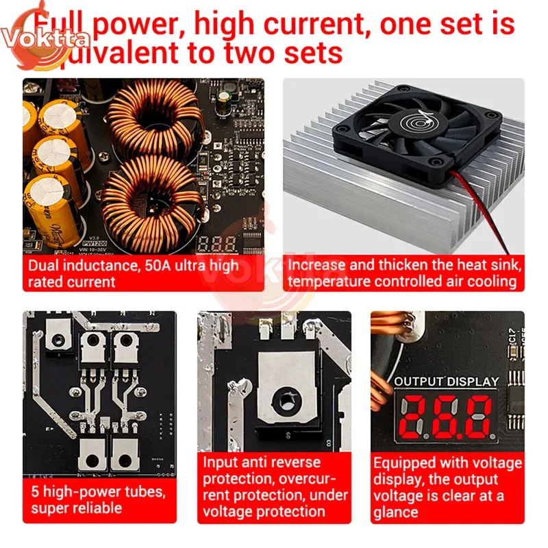 1200 واط 50A تيار مستمر الداعم محول خطوة المتابعة وحدة امدادات الطاقة تيار مستمر 10-30 فولت إلى 20 فولت-50 فولت الجهد قابل للتعديل مع مروحة تبريد بالوعة الحرارة