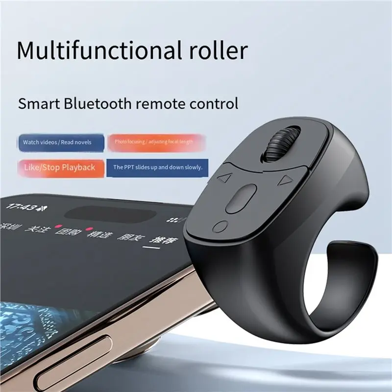 ABKN BT 5.3 Remote Control Mouse Finger Ring, Video Flipping Browsing Page Turner for Smartphones, Fingertip Remote