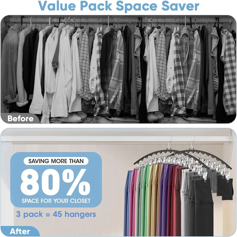 -A12R 6 Pak Organizer Legging untuk Menggantung Lemari, Gantungan Celana dengan 15 Klip Memegang Legging, Celana Pendek, Rok, Menghemat Ruang