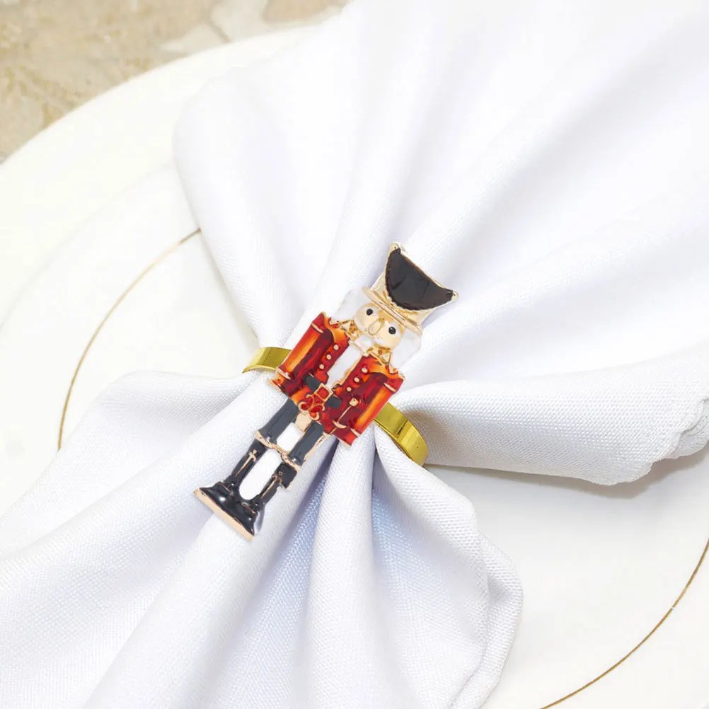 

Alloy Nutcracker Napkin Ring Christmas Napkin Buckle Decorative Dining Table Holder Party Celebration Use Serviette Buckles
