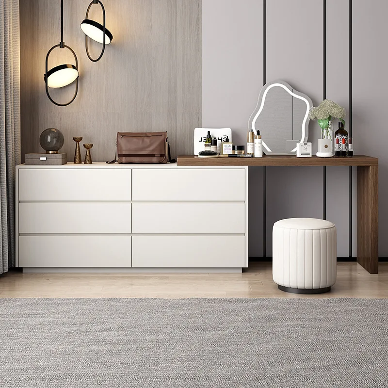 Modern simple cream dresser storage cabinet desk integrated scoop window makeup table corner dressing table makeup mirror stool