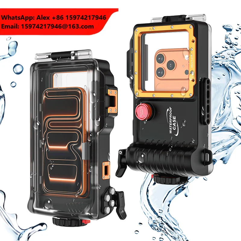 Diving Case Waterproof Phone Case Professional Waterproof Dive Case Universal Model, Rated For 45 Meters Depth Aluminum Alloy