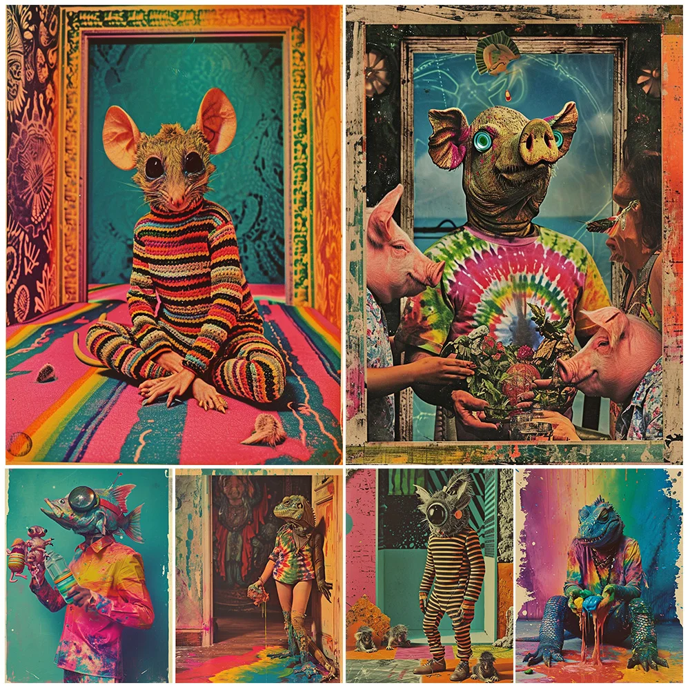 

Funny Animals Portrait Mouse Pig Crocodile Posters Wall Pictures For Living Room Nordic Poster Wall Art Canvas Painting Unframed