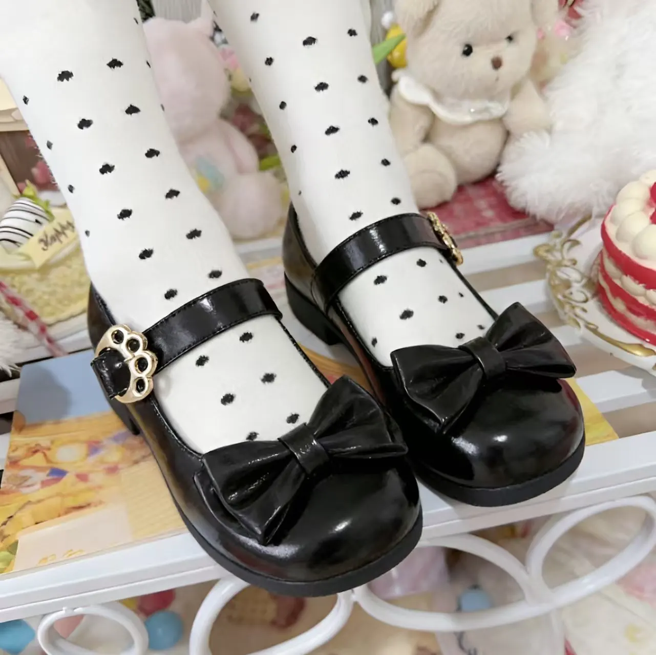 2026 Spring Summer New Cute Matching Lolita Shallow Mouth Mary Jane Shoes Women's Round Toe Cat Claw Buckle Design High Heels view 4