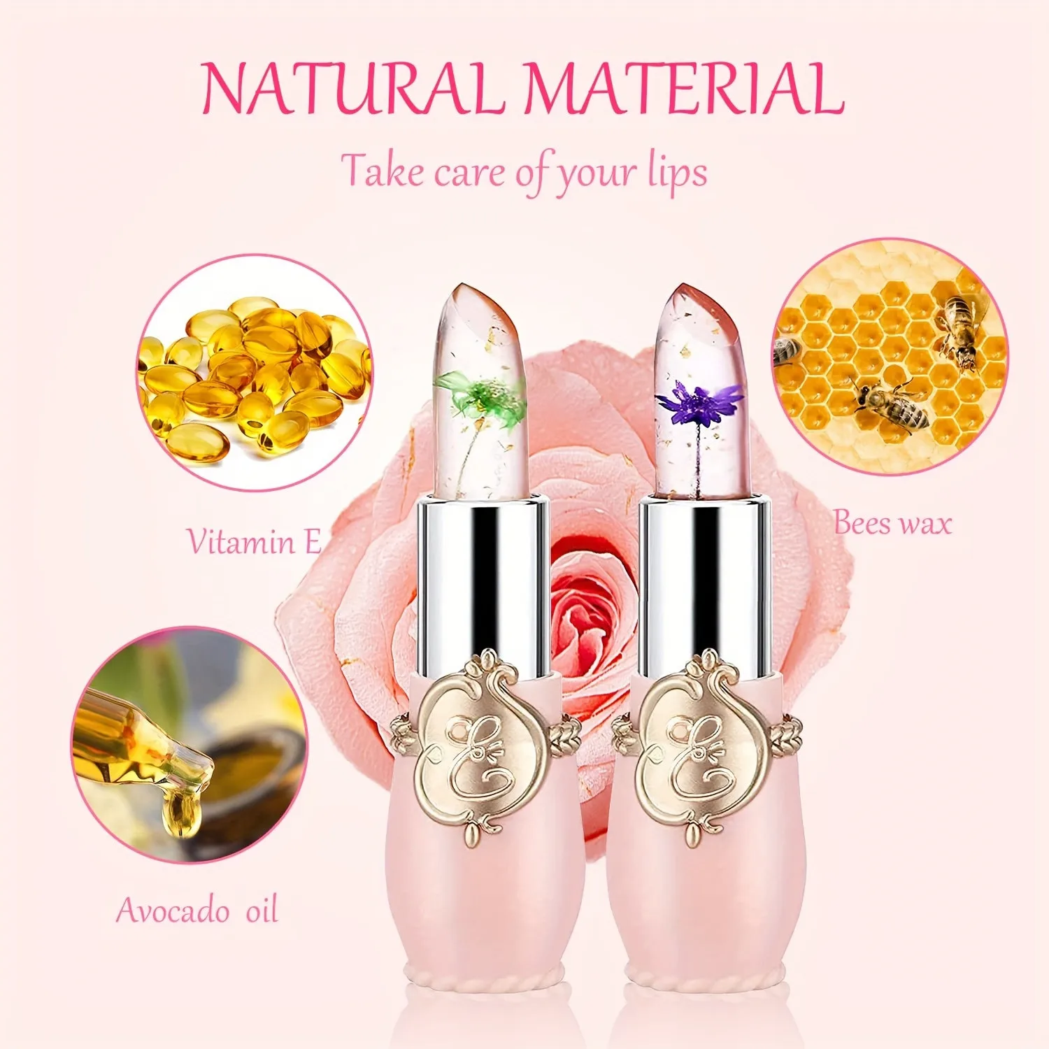 6pcs Crystal Jelly Flower Lipstick Temperature Color Changing Lip Balm Makeup Moisturizing Long Lasting Magic Lipsticks