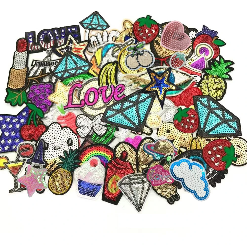 30Pcs/lot Assorted Iron-on Or Sew-on Sequins Embroidered Patch Motif Applique Set Scrabooking Random Styles
