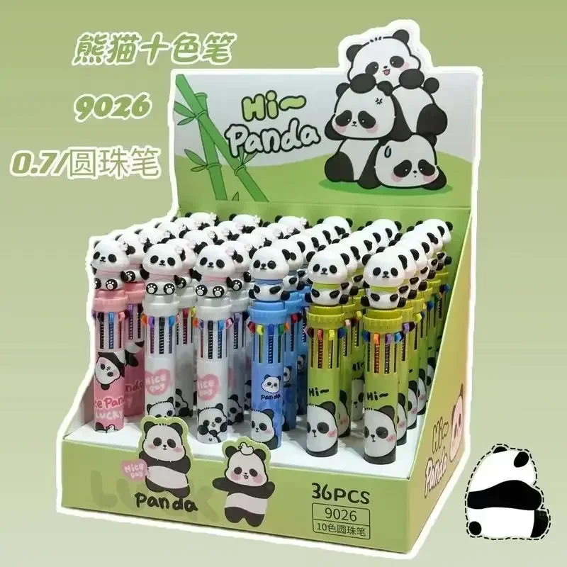 Kawaii Panda Ten Color Ball Pen Stationery High Beauty Bamboo Panda Color Hand Pen Gift Pen Student Office Stationery Wholesale