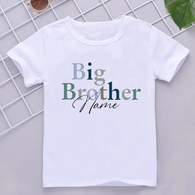 Big Brother Little Sister with Name Kid T-shirt Personalised Boy Girl Matching Outfit Tops Summer Sibling T Shirt Child Clothes