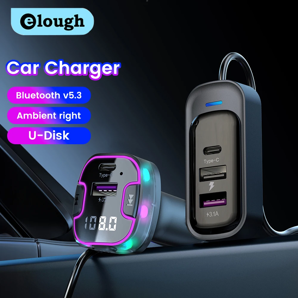 5 Port Car Charger Quick Charge Cigarette Lighter Adapter Bluetooth 5.3 USB Type C Fast Charger For iphone Samsung Xiaomi