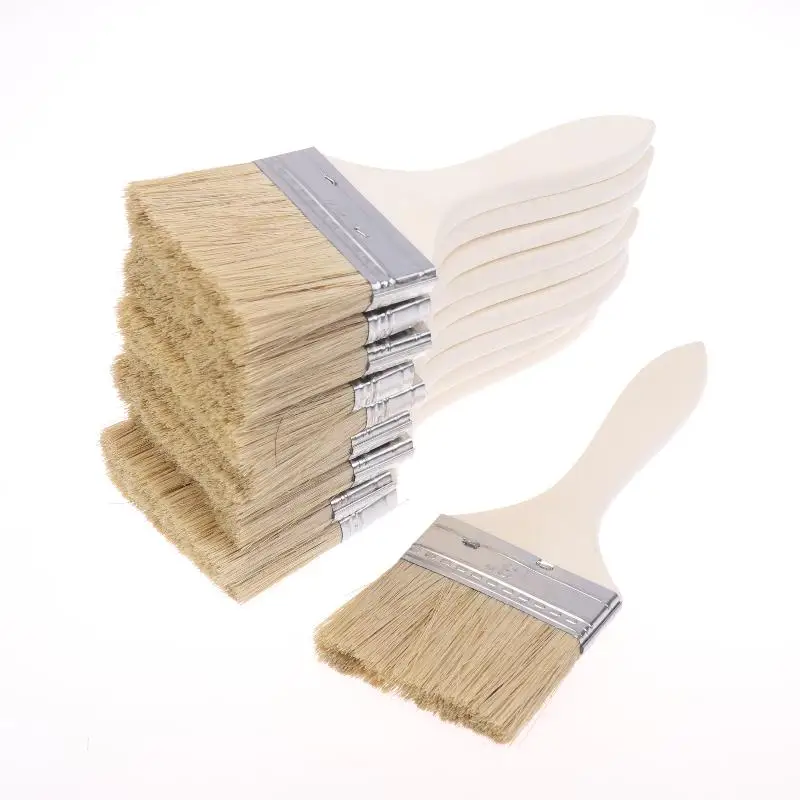 10Pcs Pig Mane Brushes Long Handle Bristle Tools for Plastering and Painting Art Handicraft Workshop Use