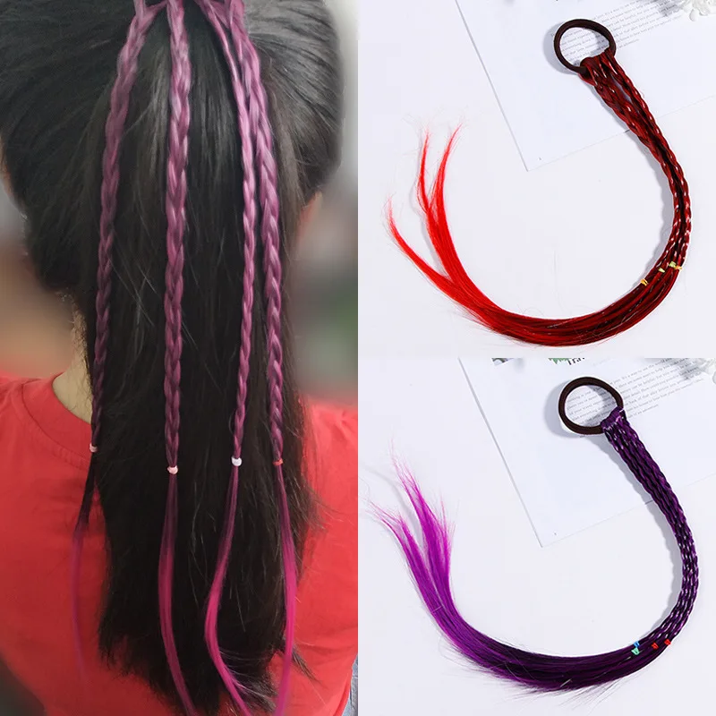 New Girls Colorful Wigs Ponytail Hair Ornament Headbands Rubber Bands Beauty Hair Bands Kids Cute Princess Hair Accessories