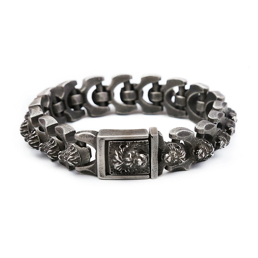 Vintage Black Lion Head Bracelet Punk Hip Hop 316L Stainless Steel Fashion Animal Bracelets For Men Boys Biker Jewelry Wholesale