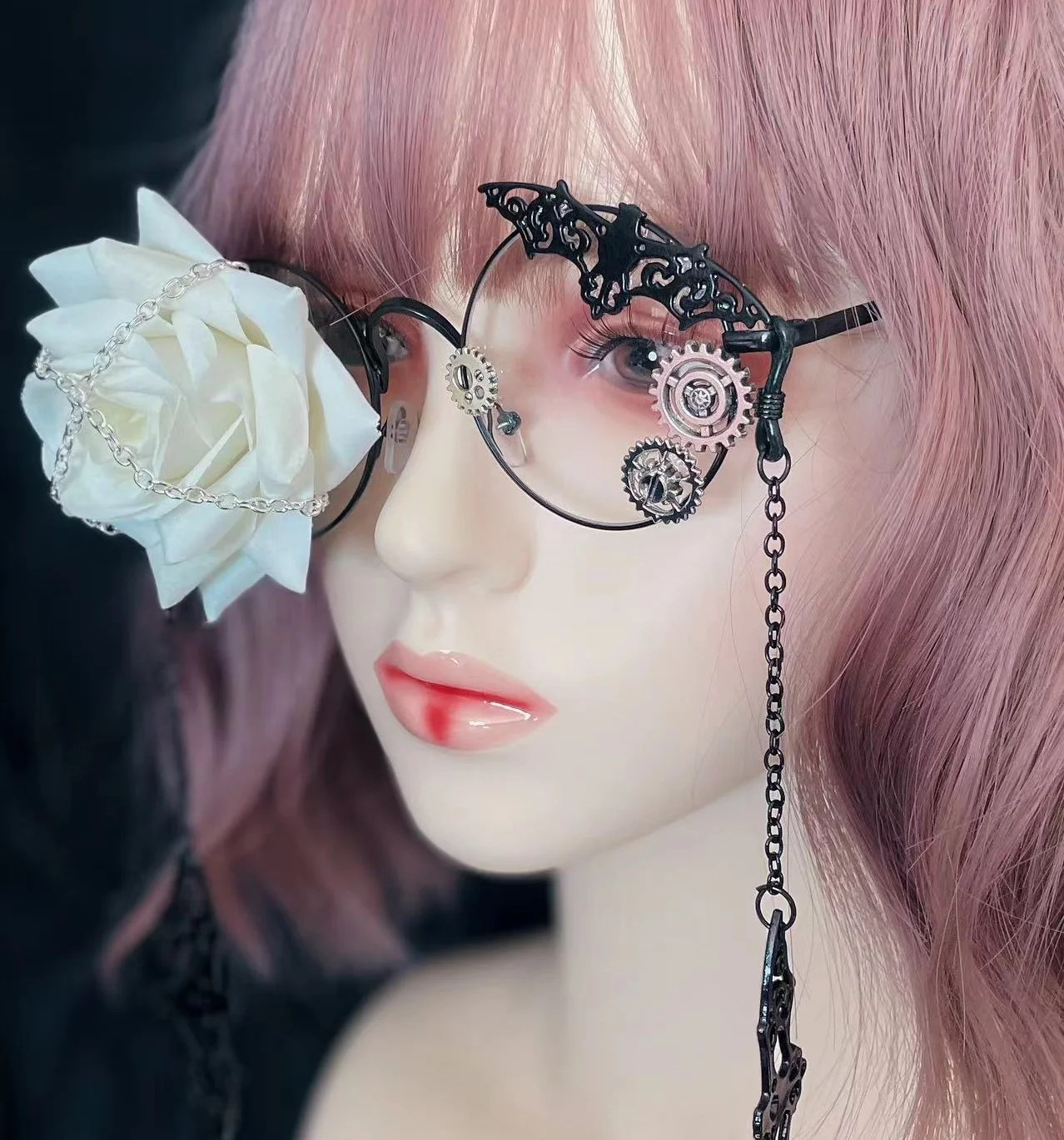 Gafas de Lolita con cadena de rosas para hombre y mujer, accesorios de Cosplay para estudiantes, moda de verano, japonés, Kawaii, JK, Y2k