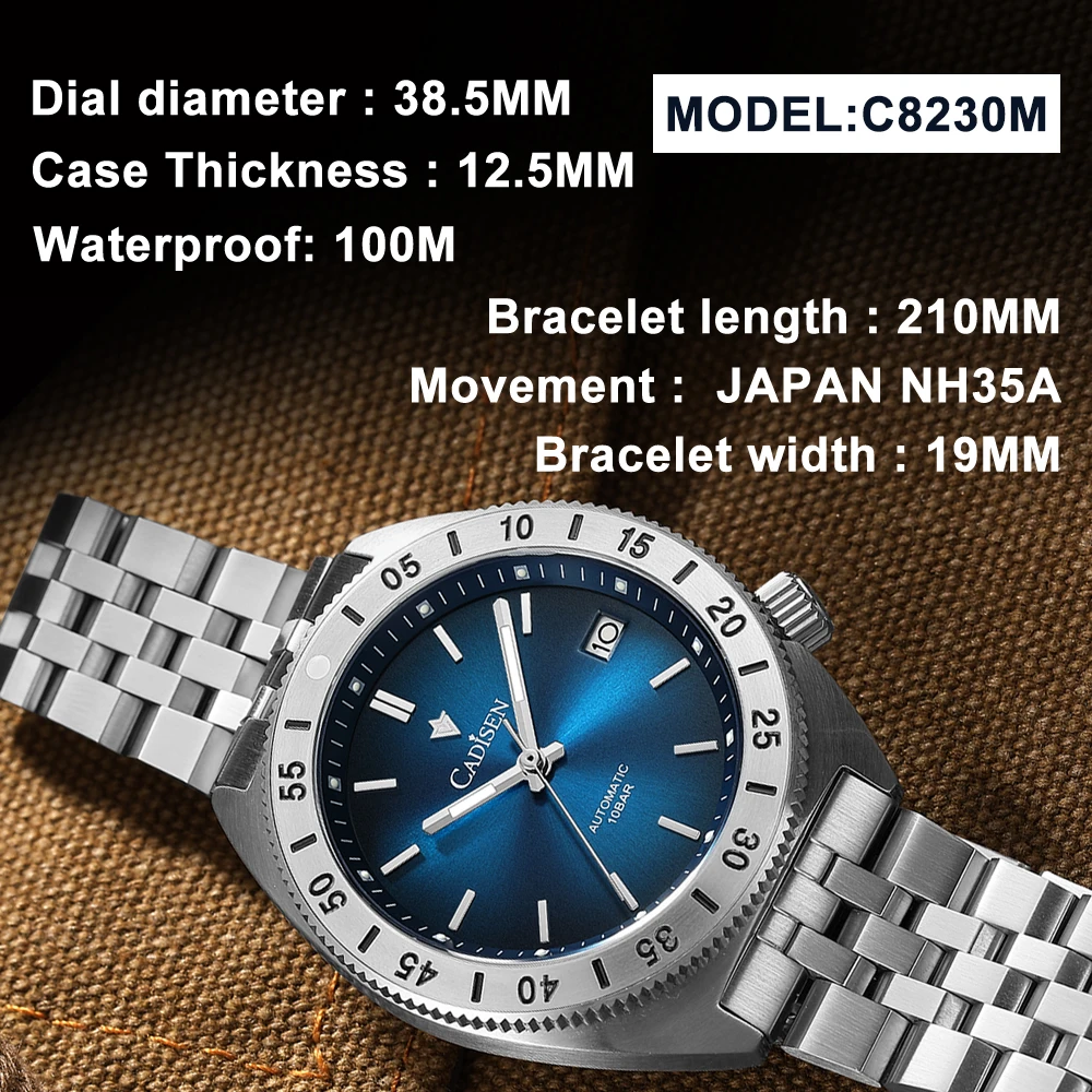 NEW 2025 CADISEN Watch Man Diver Automatic Mechanical Wristwatches Luminous Stainless steel Sapphire Crystal Waterproof