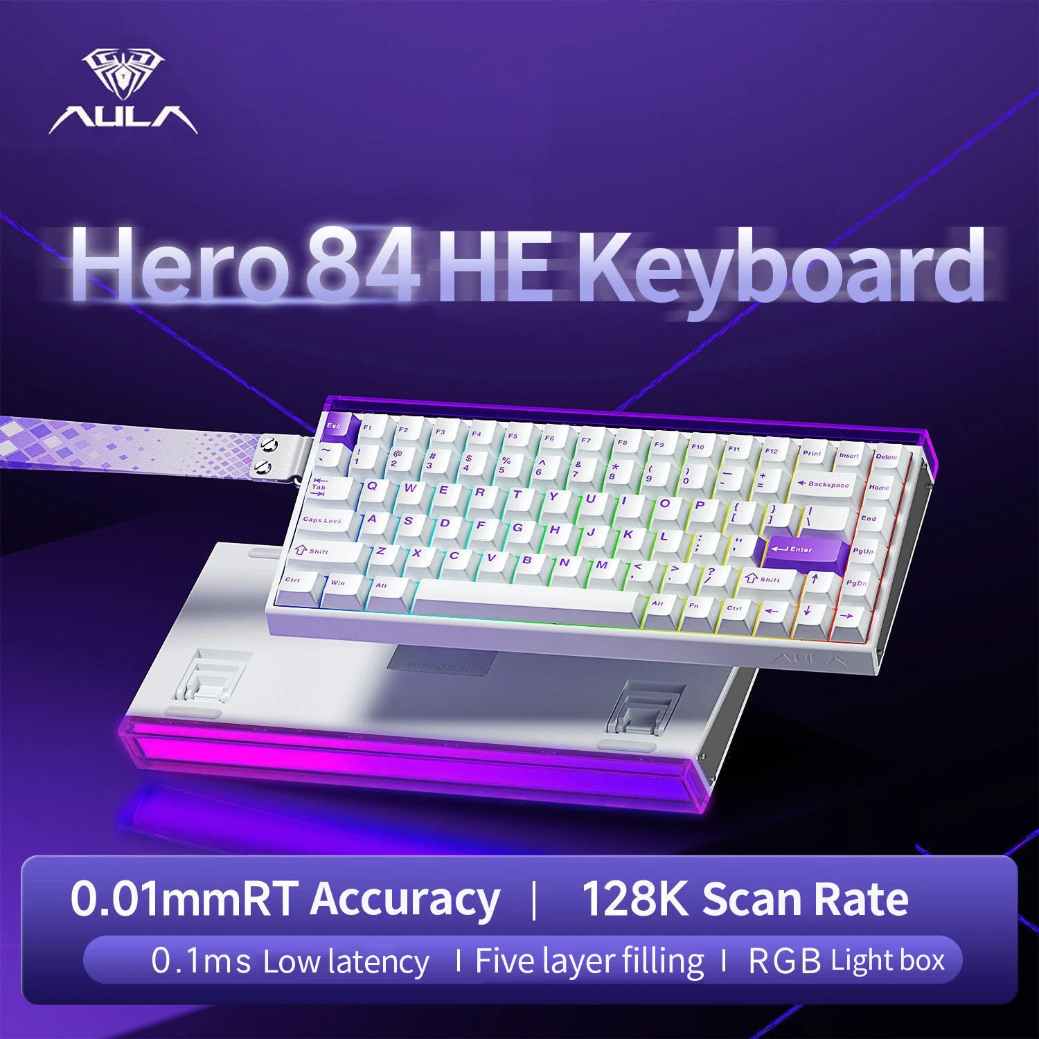 AULA HERO 84 HE Wired Mechanical Keyboard RGB Light Box Magnetic Switch 8K Return Rate 128K Scan Rate E-sport Gaming Keyboard