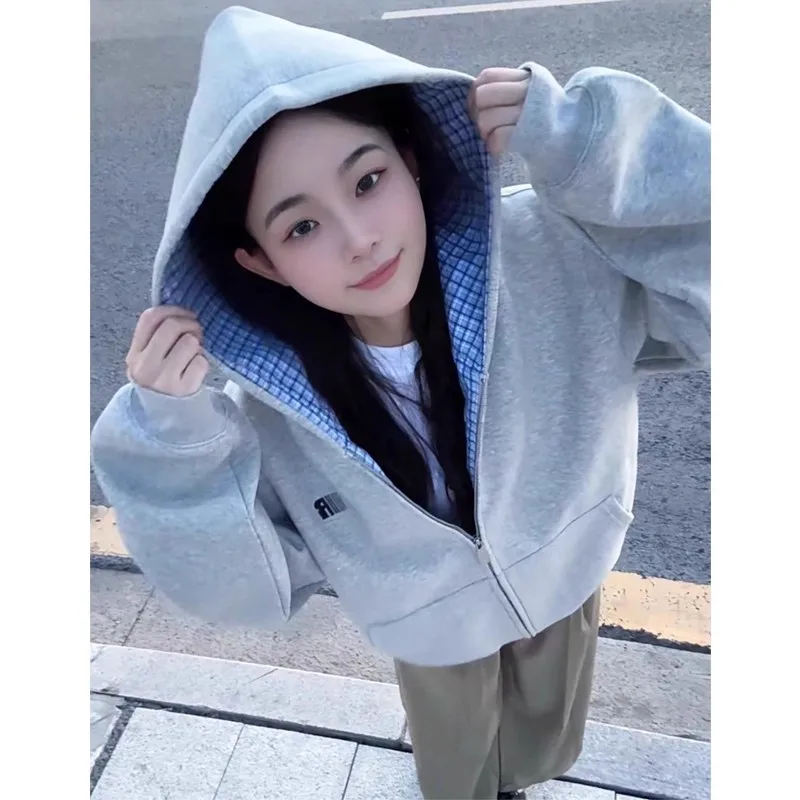 韓国風ゆったりフィットチェック柄パーカー レディース 秋新作 スリムフィットカーディガンコート テアナ スノーブランド ポリエステル繊維 ロング丈