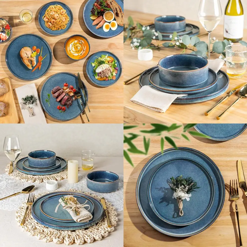 

Handcrafted Reactive Glaze Stoneware Dinnerware Set, Dishwasher and Microwave Safe, Service for 4 (12 Pieces)