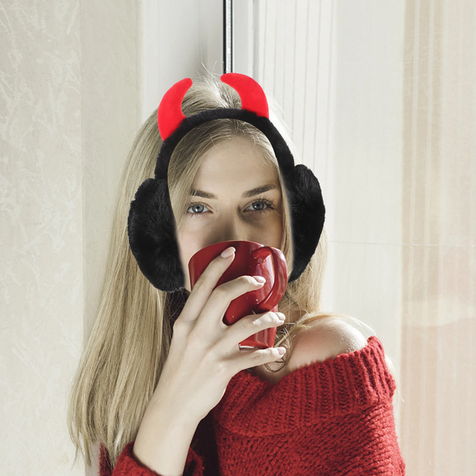 

Foldable Women Earmuffs Winter Warmer Warm Ear Protector Horn Design Furry Ear Cover Outdoor Lightweight Gift For Ladies Warm
